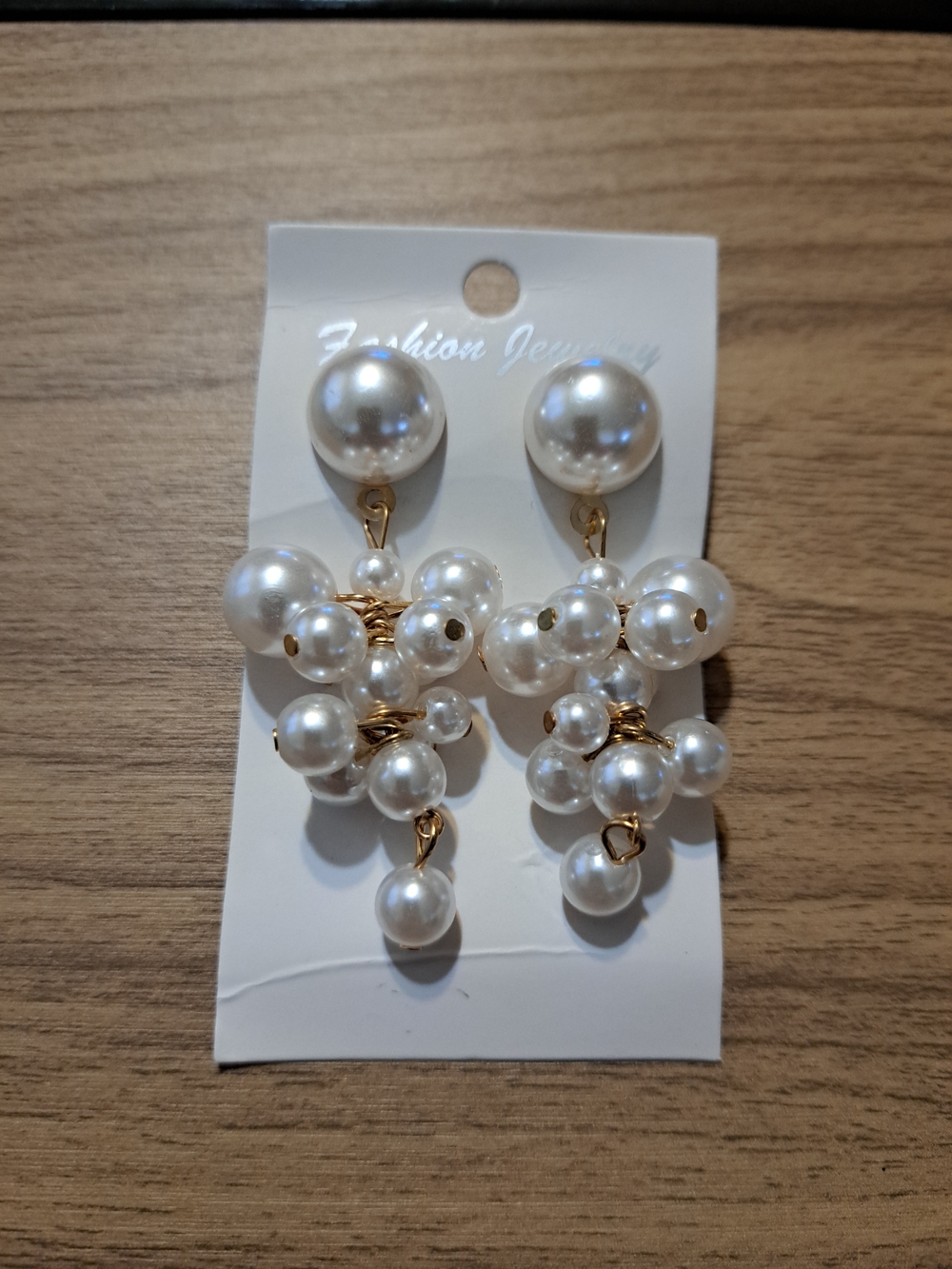 Faux Pearl Cluster Drop Earrings - White, Gold-Tone